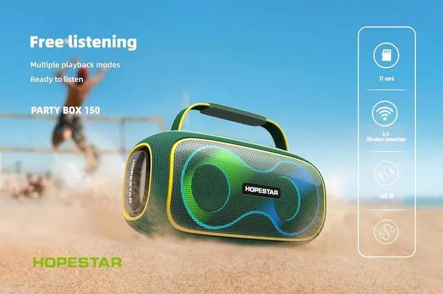 Alt view image 2 of 4 - WorryFree Gadgets Portable Bluetooth Speaker, Loud Sound, 60W Powerful Deep Bass Stereo Sound, Wireless Indoor/Outdoor Party Speaker for Camping, Beach, Party, Support TWS/USB/TF Card/AUX (Green)