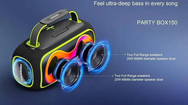 Alt view image 4 of 4 - WorryFree Gadgets Portable Bluetooth Speaker, Loud Sound, 60W Powerful Deep Bass Stereo Sound, Wireless Indoor/Outdoor Party Speaker for Camping, Beach, Party, Support TWS/USB/TF Card/AUX (Green)