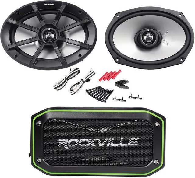 Main image of KICKER (2) 40PS694 6x9 180w Marine Motorcycle Speakers+Free Bluetooth Speaker