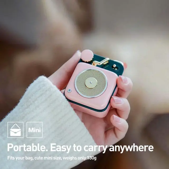 Alt view image 4 of 7 - Muzen Mini Bluetooth Speaker, Button Portable Metal Small Cute Wireless Rechargeable HiFi Loud Volume Audio Speaker with Portable Lanyard and Gift Box, Classic Retro Decor