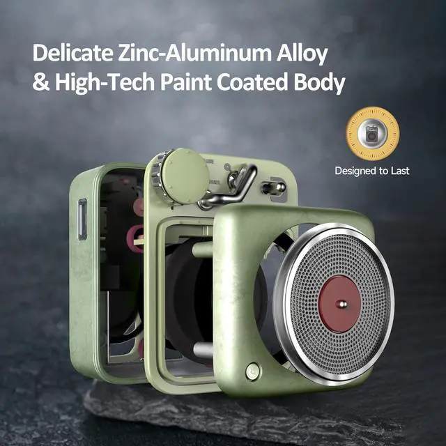 Alt view image 3 of 7 - Muzen Mini Bluetooth Speaker, Button Portable Metal Small Cute Wireless Rechargeable HiFi Loud Volume Audio Speaker with Portable Lanyard and Gift Box, Classic Retro Decor