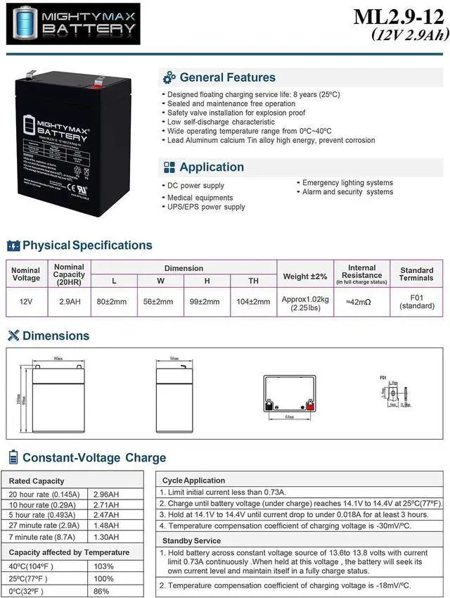 Alt view image 5 of 6 - Mighty Max Battery 12V 2.9AH F1 SLA Replacement Battery Compatible with ION Audio Tailgater Plus IPA98 Portable Bluetooth Speaker - 6 Pack