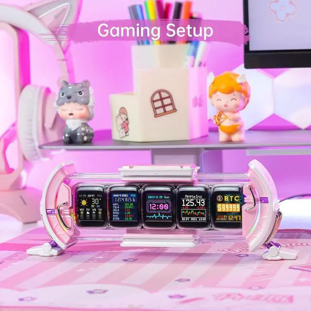 Alt view image 5 of 7 - Divoom Ditoo Pink+Times Gate Pink - Cute Pixel Display Art Bluetooth Speaker and Gaming Digital Clock Desk Setup with APP, Weather Forecast, Stock Market/Exchange Rate, Social Media for Home Decor