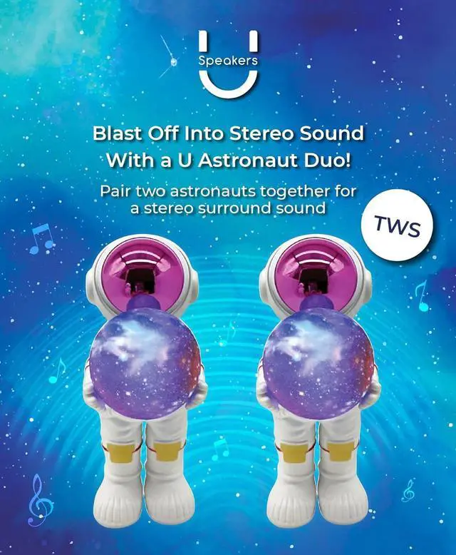 Alt view image 4 of 4 - Astronaut Speaker Purple-FACE Wireless Bluetooth Speaker with 360° Stereo Sound, TWS Pairing, RGB LED Lights & Mini Subwoofer  Space Decor Gift for Kids & Teens