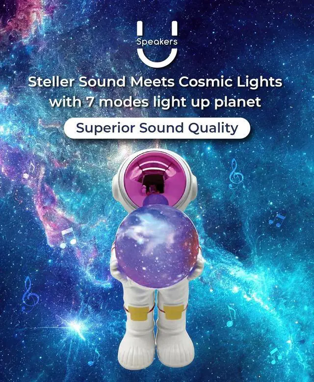 Alt view image 2 of 4 - Astronaut Speaker Purple-FACE Wireless Bluetooth Speaker with 360° Stereo Sound, TWS Pairing, RGB LED Lights & Mini Subwoofer  Space Decor Gift for Kids & Teens
