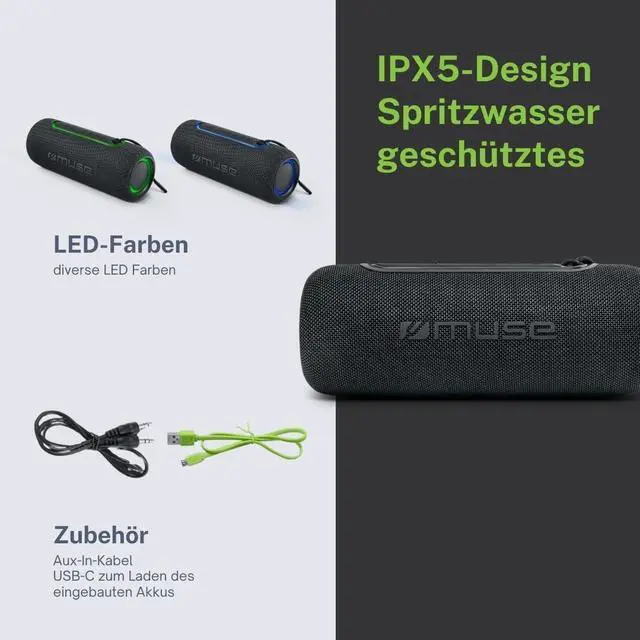 Alt view image 3 of 5 - Portable 20 W Bluetooth Speaker IPX5 Waterproof Colour Function Hands-Free Function Stereo Connection USB-C and AUX Connection Black