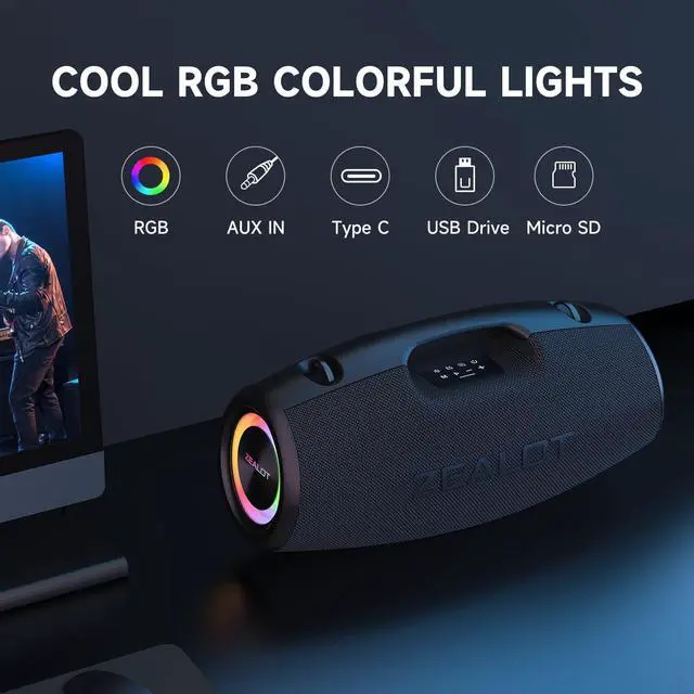 Alt view image 3 of 7 - ZEALOT S78 120W Bluetooth Speaker with Wireless Z7 Subwoofer + Phone Holder, Portable Long Playtime Party Speaker for Home/Outdoor (Black)