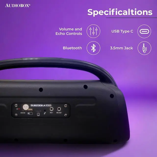 Alt view image 3 of 7 - SUBZOOKA 5000 Boombox Bluetooth Speaker with Dual Channel Sound, Colorful Sound-Activated LED Party Lights, Perfect for Home, DJ, Karaoke, Bar, and Dancing