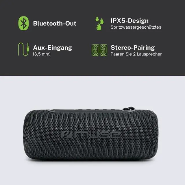 Alt view image 2 of 5 - Portable 20 W Bluetooth Speaker IPX5 Waterproof Colour Function Hands-Free Function Stereo Connection USB-C and AUX Connection Black