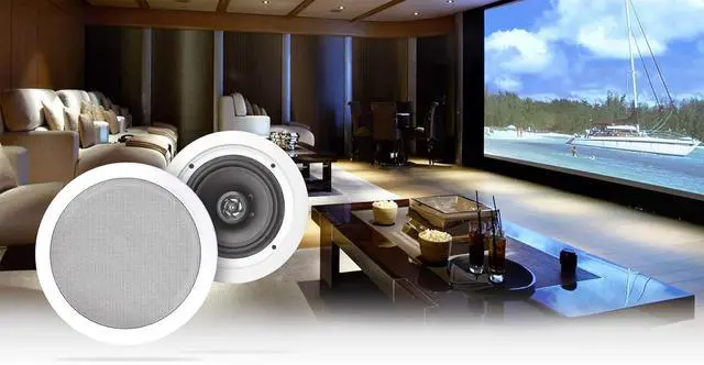 Main image of Rockville Pair HC85-16 White 8" 700 Watt In-Ceiling Home Theater Speakers 16 Ohm, High-Fidelity Audio, Aimable Tweeter, Paintable Grills, for Home Theater and Multi-Room Audio