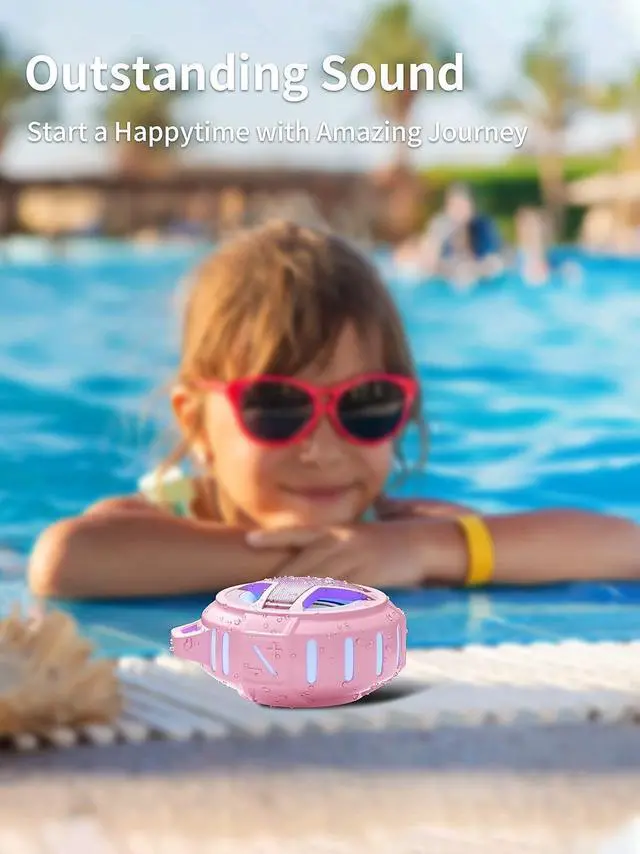 Alt view image 5 of 7 - EBODA Waterproof Bluetooth Speaker with LED Light Show, Floating,Portable Wireless 24H Playtime,True Wireless Stereo for Kayak, Pool, Beach, Bike -Gray and Pink