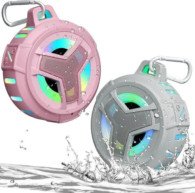 Main image of EBODA Waterproof Bluetooth Speaker with LED Light Show, Floating,Portable Wireless 24H Playtime,True Wireless Stereo for Kayak, Pool, Beach, Bike -Gray and Pink