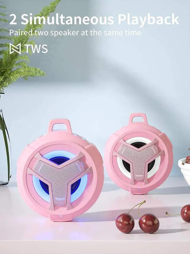 Alt view image 7 of 7 - EBODA Waterproof Bluetooth Speaker with LED Light Show, Floating,Portable Wireless 24H Playtime,True Wireless Stereo for Kayak, Pool, Beach, Bike -Gray and Pink