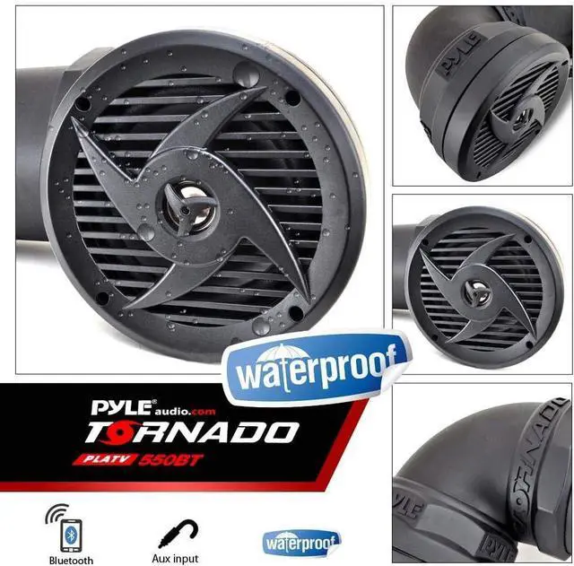 Alt view image 5 of 6 - Pyle Waterproof Marine ATV Powered Speakers - 500W UTV Bluetooth Sound System All-Terrain Sound ATV Speakers w/ AUX 3.5mm, 6.5 Dual Audio Sound System for Car, Boat, Golf Carts & Jetski PLATV550BT