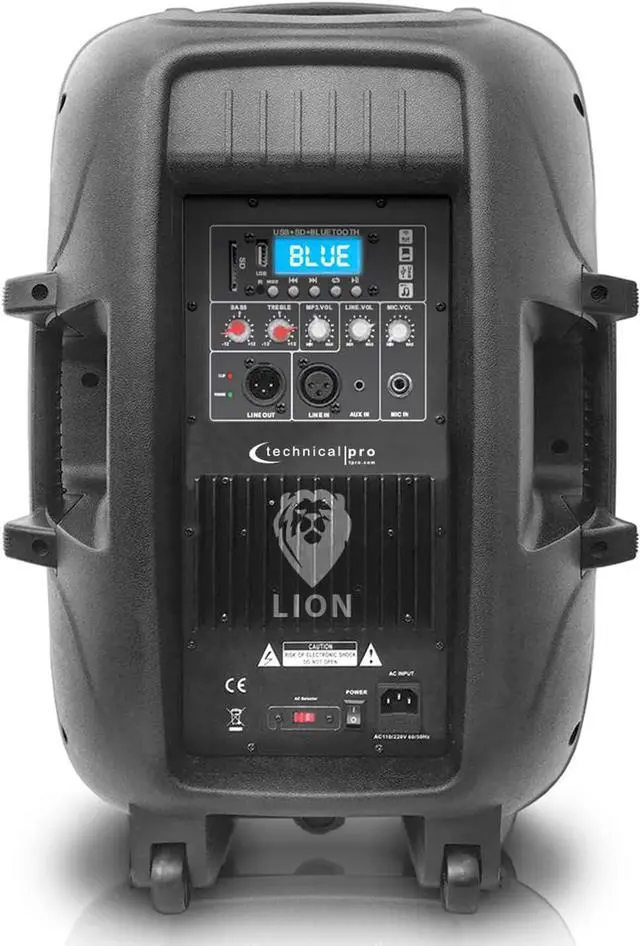 Alt view image 2 of 7 - Technical Pro 1500 Watts 10'' Two Way ABS Molded Active Bluetooth Loudspeaker with Built-in Amplifier, LCD Display, USB/SD Card Inputs, Remote Control, Carry Handles for Home and Party