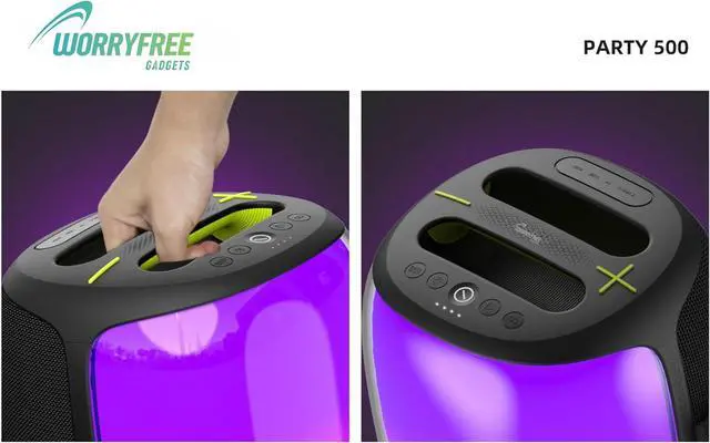 Alt view image 5 of 6 - 100W Portable Bluetooth Party Speaker with TWS Pairing, Dual Wireless Microphones, RGB Lights, Micro SD Card Slot & 10-12 Hours Playtime (Black)