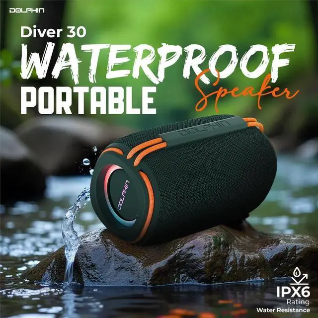 Alt view image 2 of 6 - Dolphin DR-30 Bluetooth Speaker - Waterproof, Portable, Stereo - Black (Speaker)