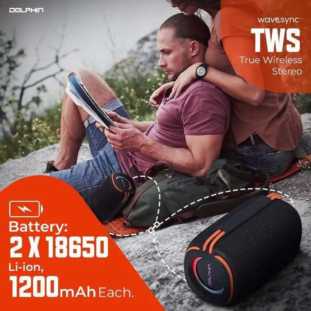 Alt view image 5 of 6 - Dolphin DR-30 Bluetooth Speaker - Waterproof, Portable, Stereo - Black (Speaker)