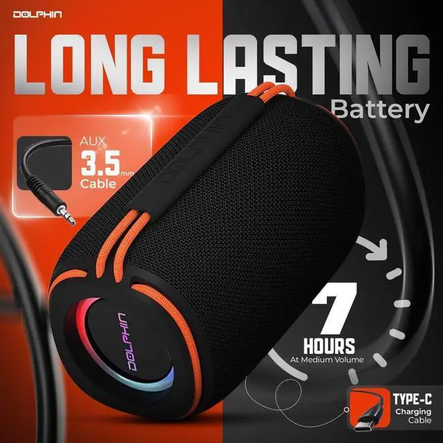 Alt view image 4 of 6 - Dolphin DR-30 Bluetooth Speaker - Waterproof, Portable, Stereo - Black (Speaker)