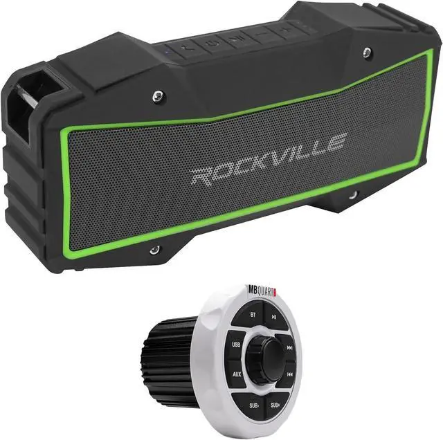 Main image of MB Quart Audiosavings Bundle: (1) GMR-1.5W Marine Gauge Recevier w/Bluetooth/USB/Aux Bundle with (1) Rockville Rock Everywhere Portable Bluetooth Speaker/Waterproof/Wireless Link (2 Items)