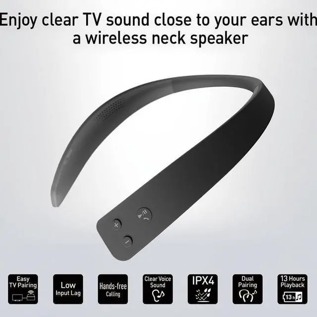 Alt view image 3 of 7 - Panasonic SC-WN10 Wireless Wearable TV Neck Speaker, Bluetooth, Built-in Microphone Bundle with 2 YR CPS Enhanced Protection & Deco Gear Complete Home Theater Beginner's Guidebook