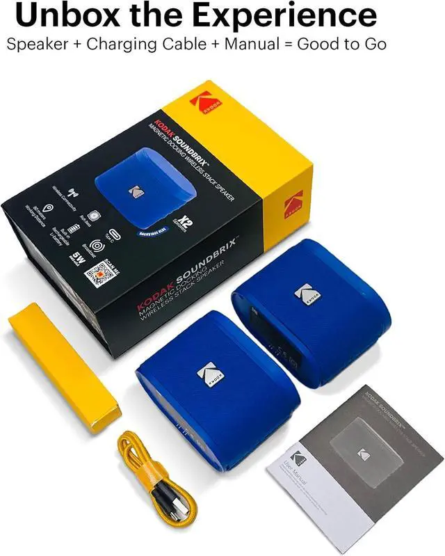 Alt view image 5 of 7 - KODAK SOUNDBRIX Bluetooth Speaker Portable Waterproof Magnetic Wireless Stackable Stereo Pairing 5H Playtime 5W RMS Home Travel Party Beach Electronics for Outdoors Blue Mini Speakers for Computers