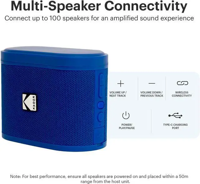 Alt view image 7 of 7 - KODAK SOUNDBRIX Bluetooth Speaker Portable Waterproof Magnetic Wireless Stackable Stereo Pairing 5H Playtime 5W RMS Home Travel Party Beach Electronics for Outdoors Blue Mini Speakers for Computers