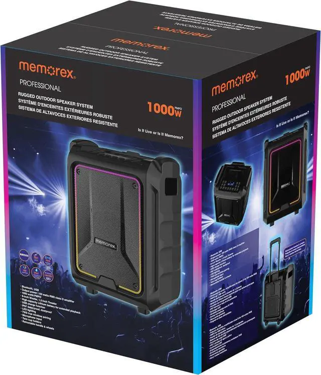 Alt view image 2 of 2 - Memorex MX-PSTG1 | Rugged Outdoor Waterproof Speaker | IPX67, Bluetooth 5.3 | SD & USB Playback | 100W RMS, 1000W PMPO | LED Lighting, TWS Pairing, Microphone Input, USB Charge