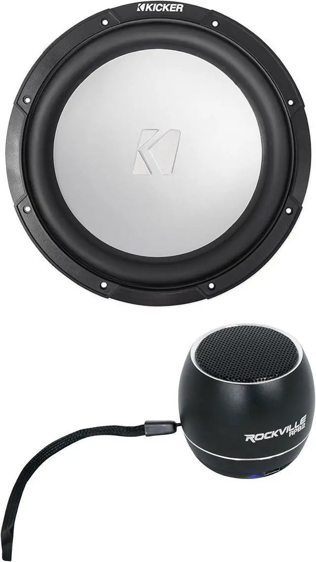 Main image of KICKER 45KM102 10" 350w Peak/175w RMS Marine Boat Subwoofer SVC 2-ohm Sub KM10 Bundle with Rockville RPB2-BLACK Portable Bluetooth Speaker (2 Items)
