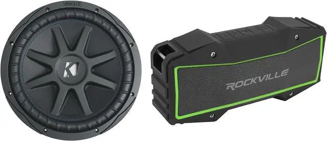 Main image of KICKER 44CVX124 Comp VX CVX 12" 1500 Watt Car Subwoofer Sub Bundle with Rockville Rock Everywhere Portable Bluetooth Speaker (2 Items)
