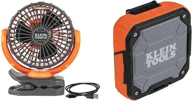 Main image of Klein Tools Cordless Rechargeable Fan and Bluetooth Speaker Bundle with Multiple Mounting Options