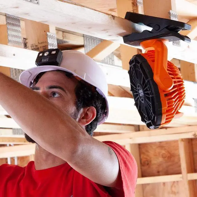 Alt view image 4 of 7 - Klein Tools Cordless Rechargeable Fan and Bluetooth Speaker Bundle with Multiple Mounting Options