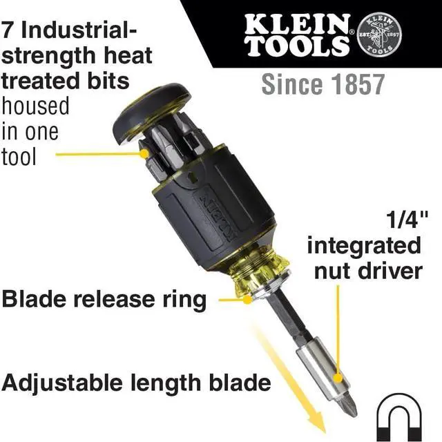 Alt view image 6 of 7 - Klein Tools Bluetooth Speaker with Magnetic Strip and Hook Adjustable Length Stubby Screwdriver
