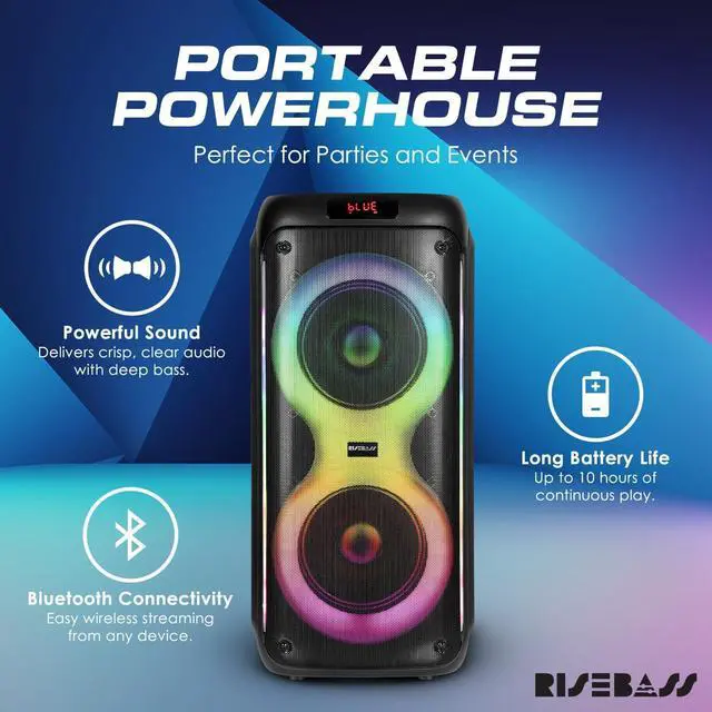 Alt view image 2 of 7 - Portable Karaoke Machine with 2 Wireless Mics, Daul 8" Speakers, LED Lights, PA System, Remote, Bass/Treble Adjustment, SD Card/USB, REC Rolling Wheels and Trolley, Auto Ducking Function.