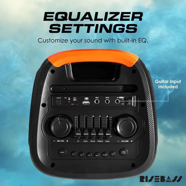 Alt view image 6 of 7 - Portable Karaoke Machine with 2 Wireless Mics, Daul 8" Speakers, LED Lights, PA System, Remote, Bass/Treble Adjustment, SD Card/USB, REC Rolling Wheels and Trolley, Auto Ducking Function.