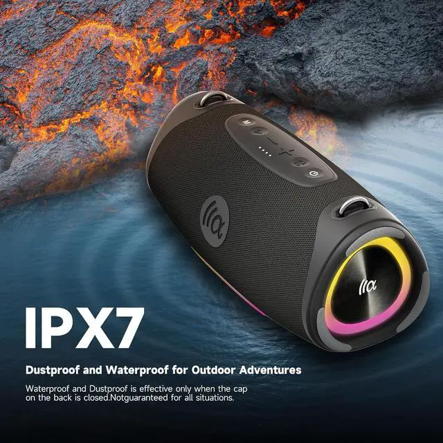 Alt view image 4 of 7 - Portable Bluetooth Speaker,IPX7 Waterproof 80W Loud Stereo Sound Wireless Outdoor Speaker for Pool,Shower,Camping Bike Use,8H Playtime