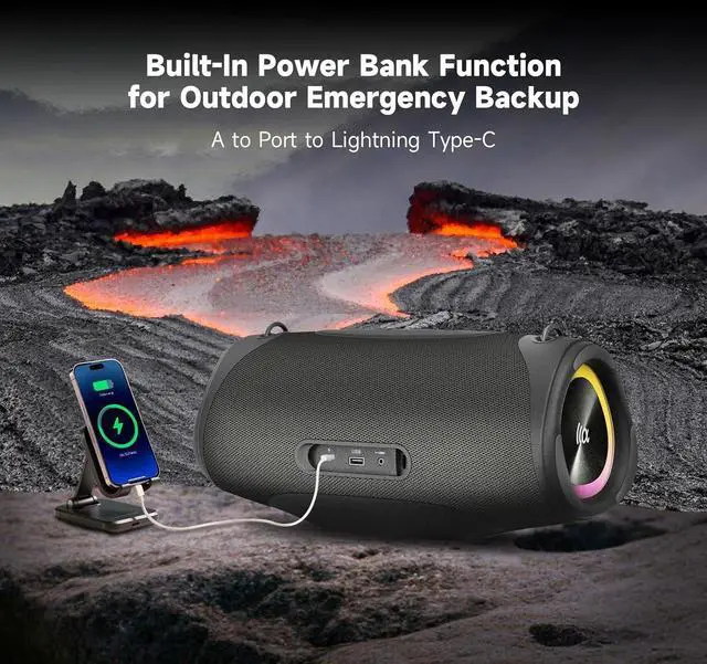 Alt view image 6 of 7 - Portable Bluetooth Speaker,IPX7 Waterproof 80W Loud Stereo Sound Wireless Outdoor Speaker for Pool,Shower,Camping Bike Use,8H Playtime