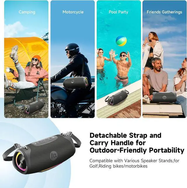 Alt view image 7 of 7 - Portable Bluetooth Speaker,IPX7 Waterproof 80W Loud Stereo Sound Wireless Outdoor Speaker for Pool,Shower,Camping Bike Use,8H Playtime