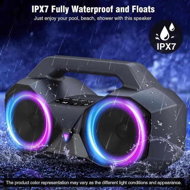 Alt view image 3 of 7 - Speakers Bluetooth Wireless, 80W Loud Speaker with Punchy Bass, HiFi Stereo, IPX7 Waterproof, Long Playtime, Cool Lights, TWS, Portable Speaker for Home, Outdoor, Work and Relaxation, Gifts for All