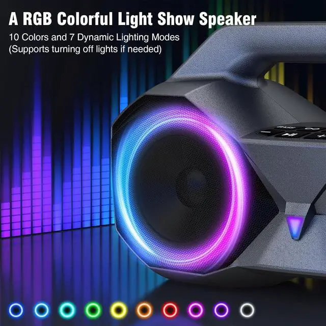Alt view image 4 of 7 - Speakers Bluetooth Wireless, 80W Loud Speaker with Punchy Bass, HiFi Stereo, IPX7 Waterproof, Long Playtime, Cool Lights, TWS, Portable Speaker for Home, Outdoor, Work and Relaxation, Gifts for All