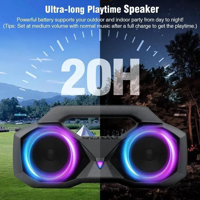 Alt view image 5 of 7 - Speakers Bluetooth Wireless, 80W Loud Speaker with Punchy Bass, HiFi Stereo, IPX7 Waterproof, Long Playtime, Cool Lights, TWS, Portable Speaker for Home, Outdoor, Work and Relaxation, Gifts for All