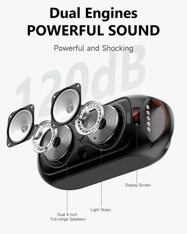 Alt view image 2 of 7 - Portable Bluetooth Speakers with 120dB Loud Sound|Beat-Driven Light Show, 5 RGB Modes, Bluetooth 5.3, USB/TF/AUX/FM/Mic Input/TWS | Portable for Party, Camping, Tailgating, Backyard, Indoor Gatherings