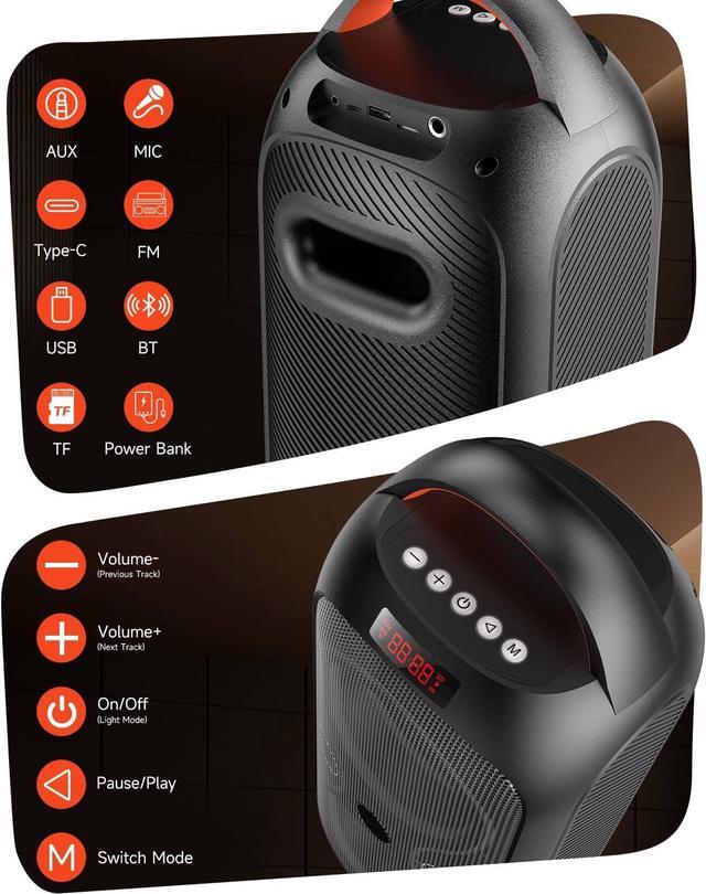 Alt view image 4 of 7 - Portable Bluetooth Speakers with 120dB Loud Sound|Beat-Driven Light Show, 5 RGB Modes, Bluetooth 5.3, USB/TF/AUX/FM/Mic Input/TWS | Portable for Party, Camping, Tailgating, Backyard, Indoor Gatherings