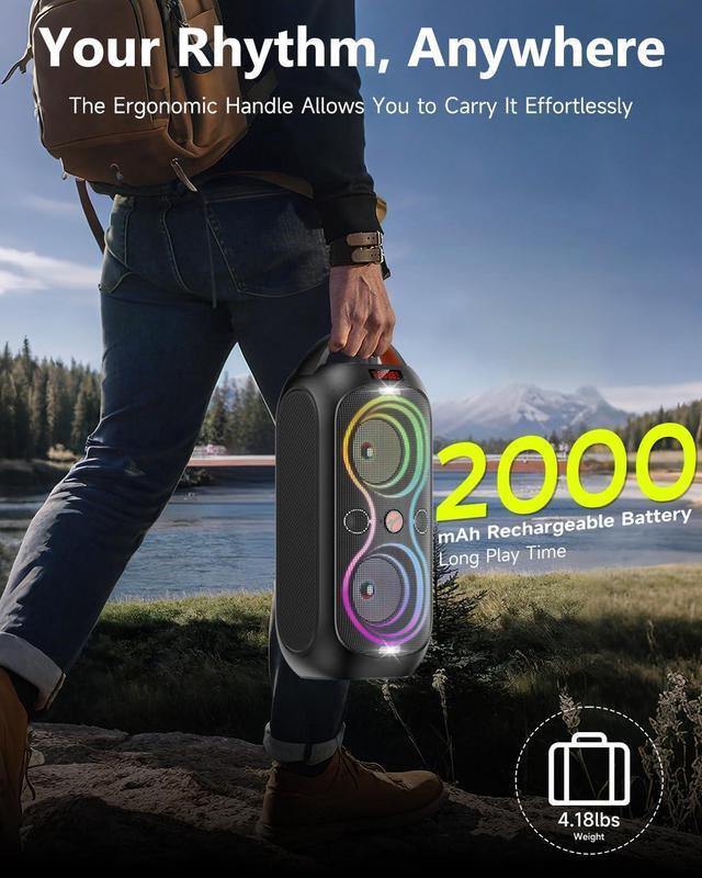 Alt view image 5 of 7 - Portable Bluetooth Speakers with 120dB Loud Sound|Beat-Driven Light Show, 5 RGB Modes, Bluetooth 5.3, USB/TF/AUX/FM/Mic Input/TWS | Portable for Party, Camping, Tailgating, Backyard, Indoor Gatherings