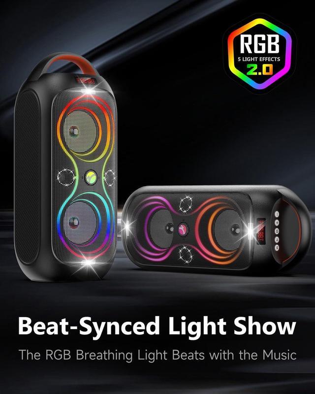 Alt view image 6 of 7 - Portable Bluetooth Speakers with 120dB Loud Sound|Beat-Driven Light Show, 5 RGB Modes, Bluetooth 5.3, USB/TF/AUX/FM/Mic Input/TWS | Portable for Party, Camping, Tailgating, Backyard, Indoor Gatherings