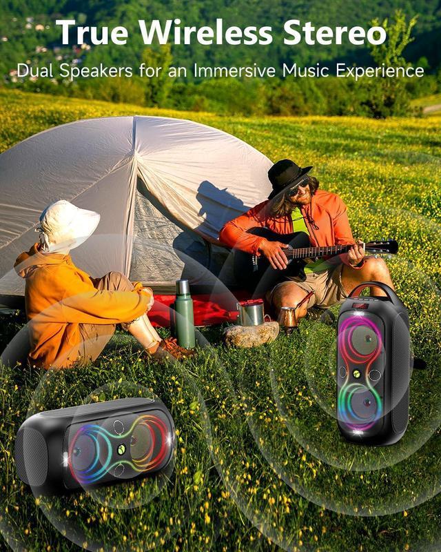 Alt view image 7 of 7 - Portable Bluetooth Speakers with 120dB Loud Sound|Beat-Driven Light Show, 5 RGB Modes, Bluetooth 5.3, USB/TF/AUX/FM/Mic Input/TWS | Portable for Party, Camping, Tailgating, Backyard, Indoor Gatherings