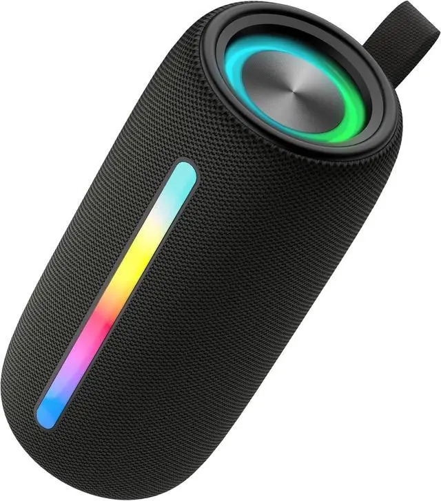 Main image of Portable Bluetooth Speaker with Colorful Flashing Lights, Outdoor Waterproof Wireless Speaker Suitable for Party, Home, Beach, Travel (Black)