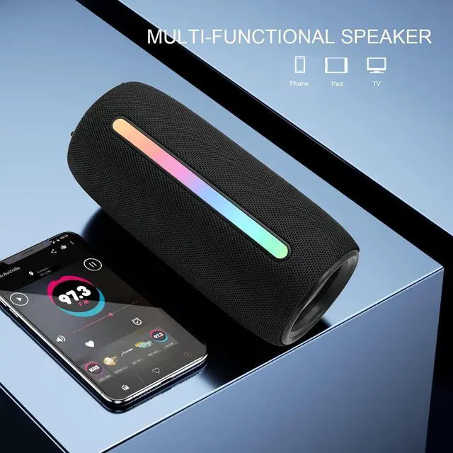 Alt view image 2 of 6 - Portable Bluetooth Speaker with Colorful Flashing Lights, Outdoor Waterproof Wireless Speaker Suitable for Party, Home, Beach, Travel (Black)