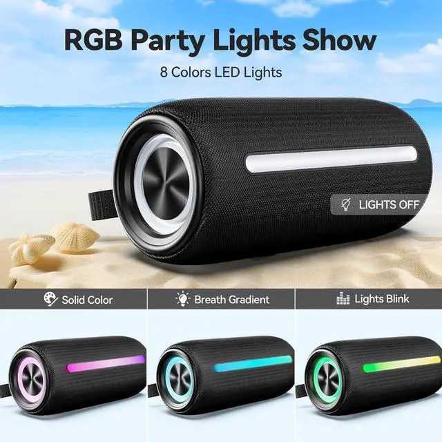 Alt view image 3 of 6 - Portable Bluetooth Speaker with Colorful Flashing Lights, Outdoor Waterproof Wireless Speaker Suitable for Party, Home, Beach, Travel (Black)