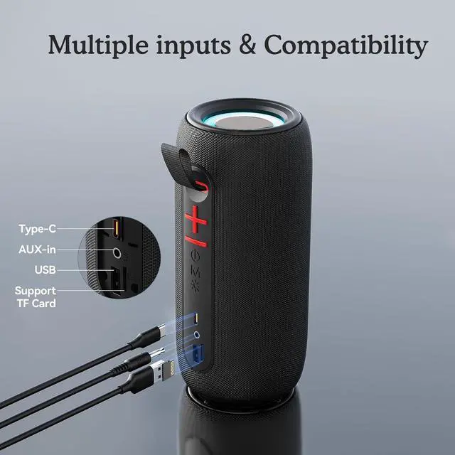 Alt view image 6 of 6 - Portable Bluetooth Speaker with Colorful Flashing Lights, Outdoor Waterproof Wireless Speaker Suitable for Party, Home, Beach, Travel (Black)